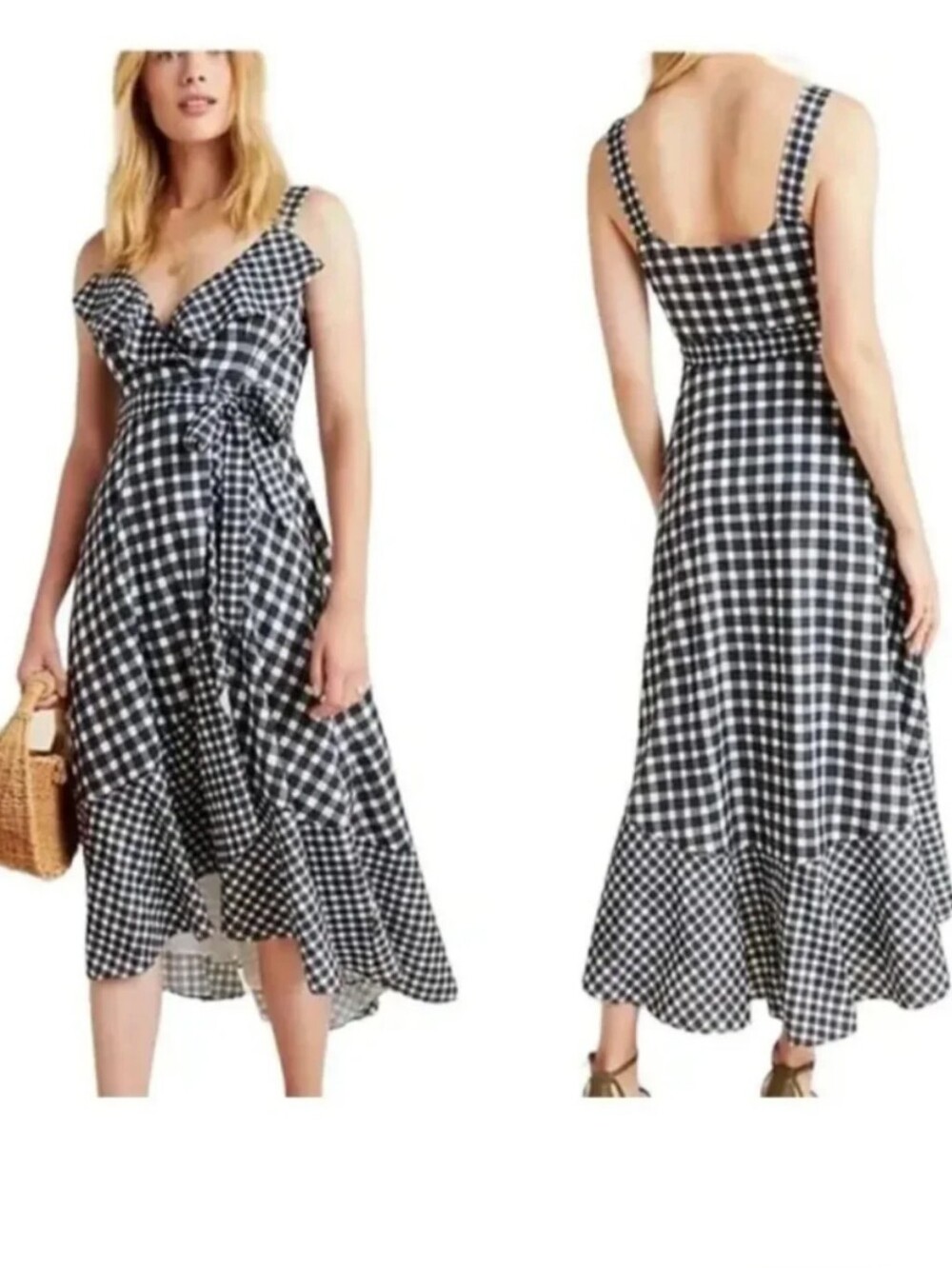 Anthropologie Hutch Alison Gingham Maximalist Checkered Black White Ruffle Dress